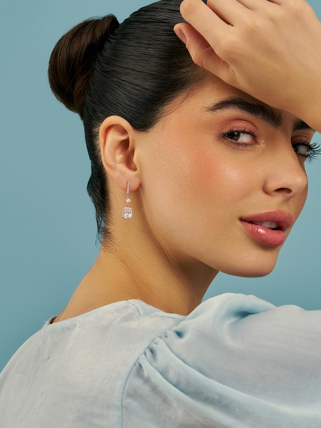 

Kushal's Fashion Jewellery Sterling Silver Zircon Rose Gold-Plated Drop Earrings