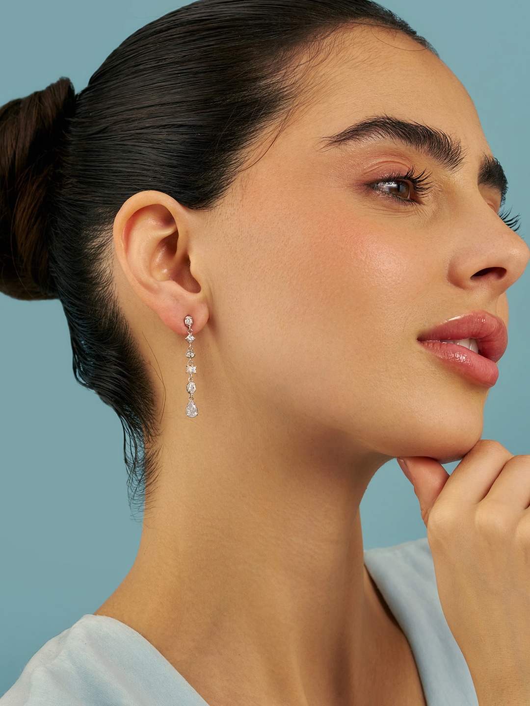 

Kushal's Fashion Jewellery Sterling Silver Zircon Rhodium-Plated Drop Earrings