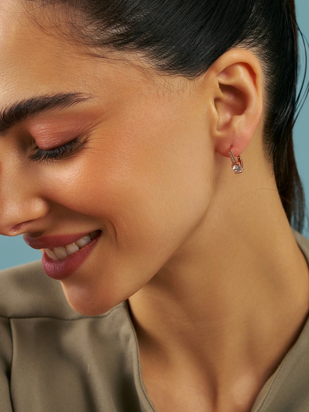 

Kushal's Fashion Jewellery Sterling Silver Zircon Rose Gold-Plated Hoop Earrings