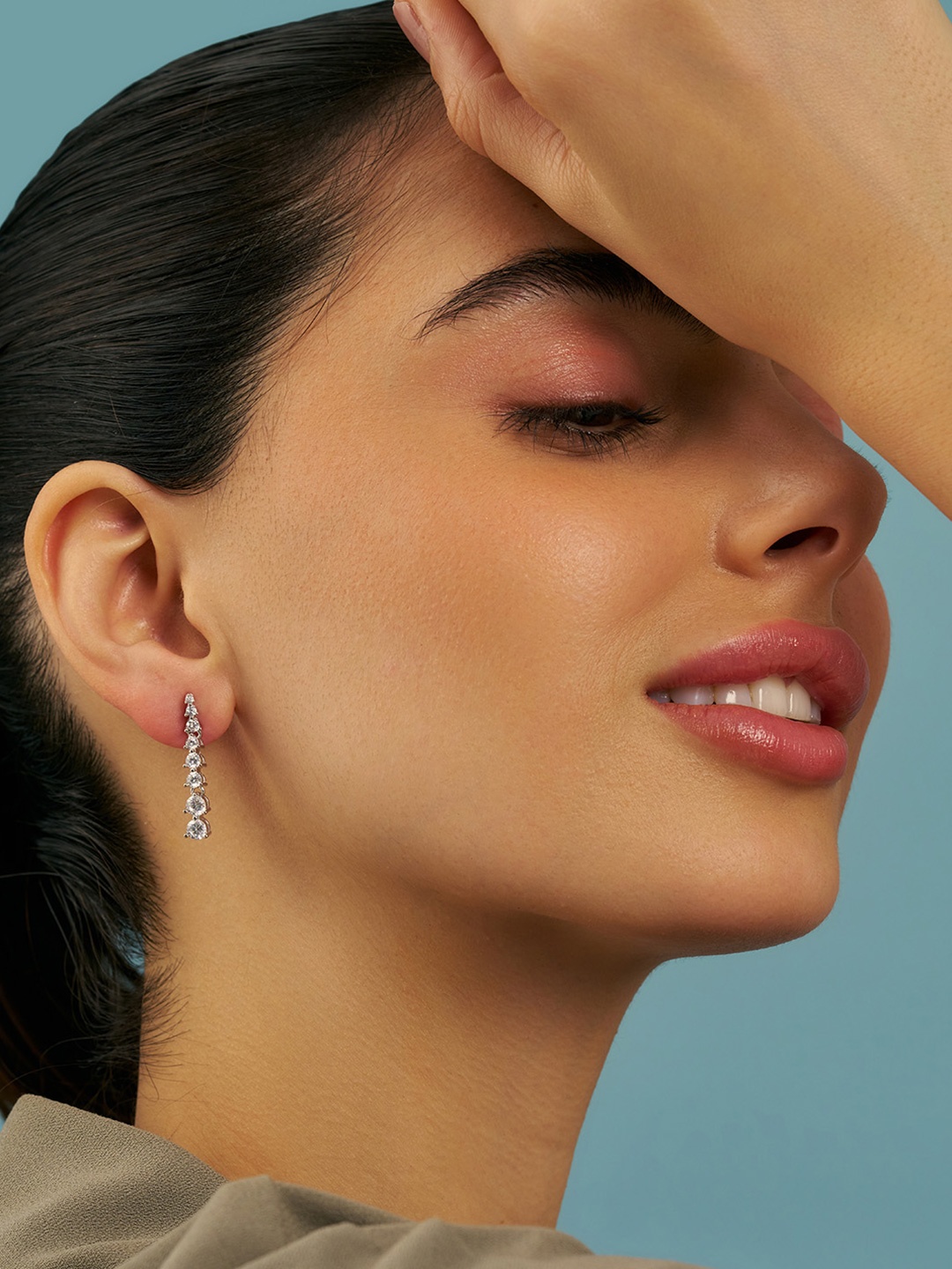 

Kushal's Fashion Jewellery Sterling Silver Zircon Rhodium-Plated Drop Earrings