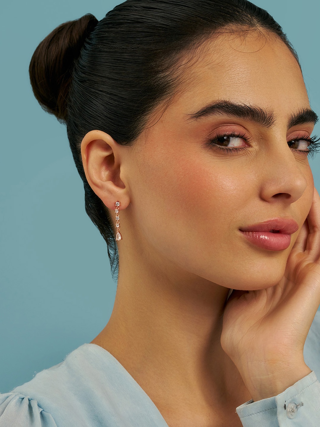 

Kushal's Fashion Jewellery Sterling Silver Zircon Rose Gold-Plated Drop Earrings