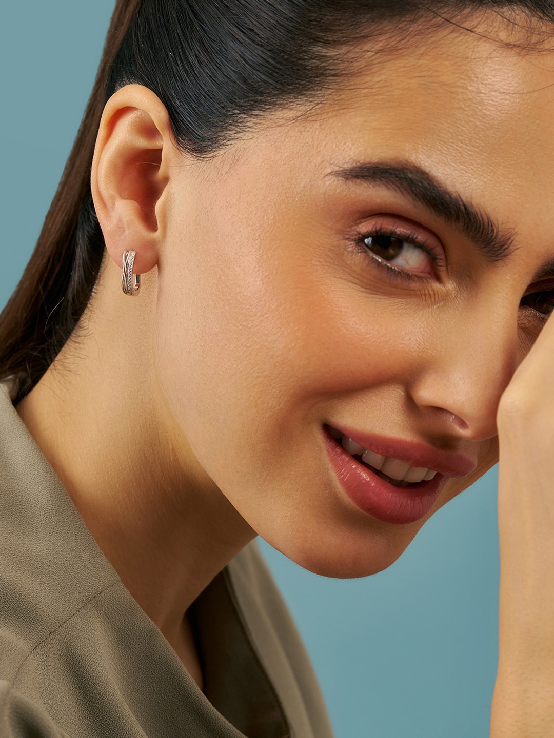 

Kushal's Fashion Jewellery Sterling Silver Zircon Rhodium-Plated Hoop Earrings