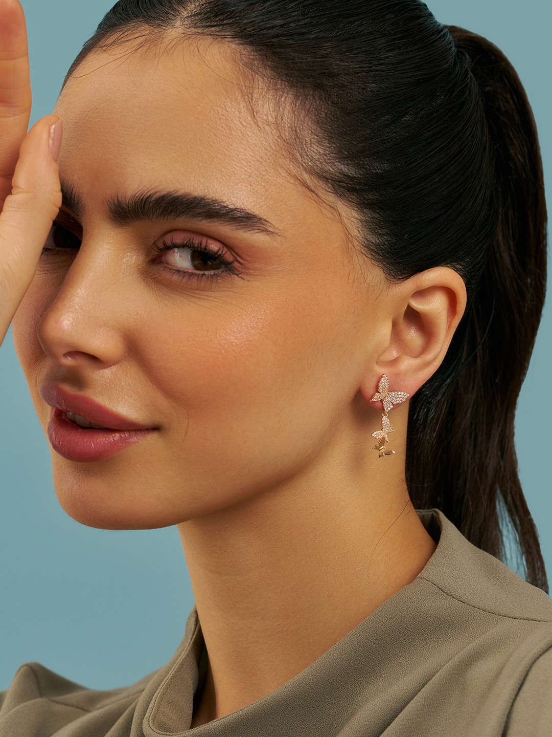 

Kushal's Fashion Jewellery Sterling Silver Zircon Rose Gold-Plated Drop Earrings
