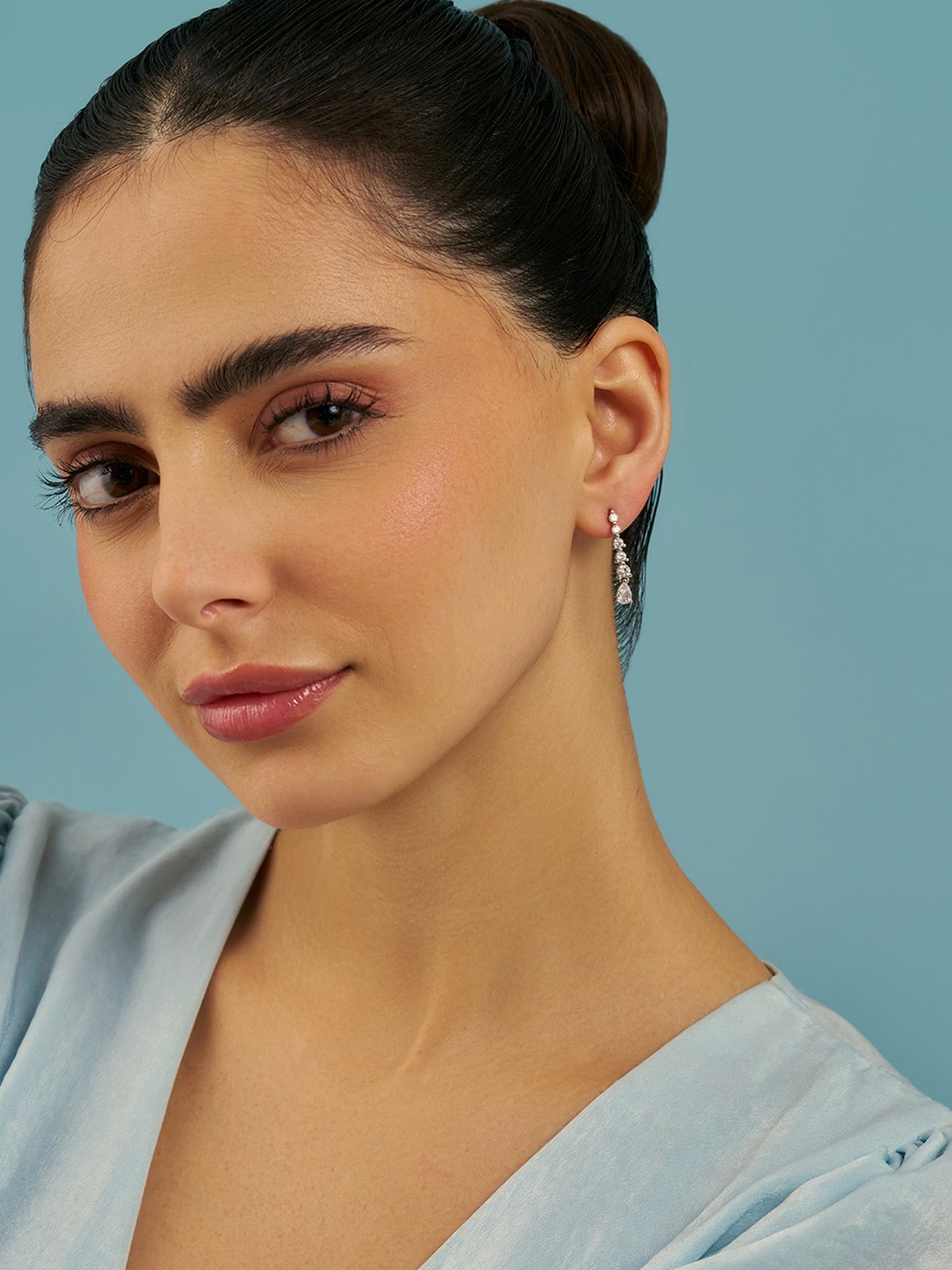 

Kushal's Fashion Jewellery Sterling Silver Zircon Rhodium-Plated Drop Earrings