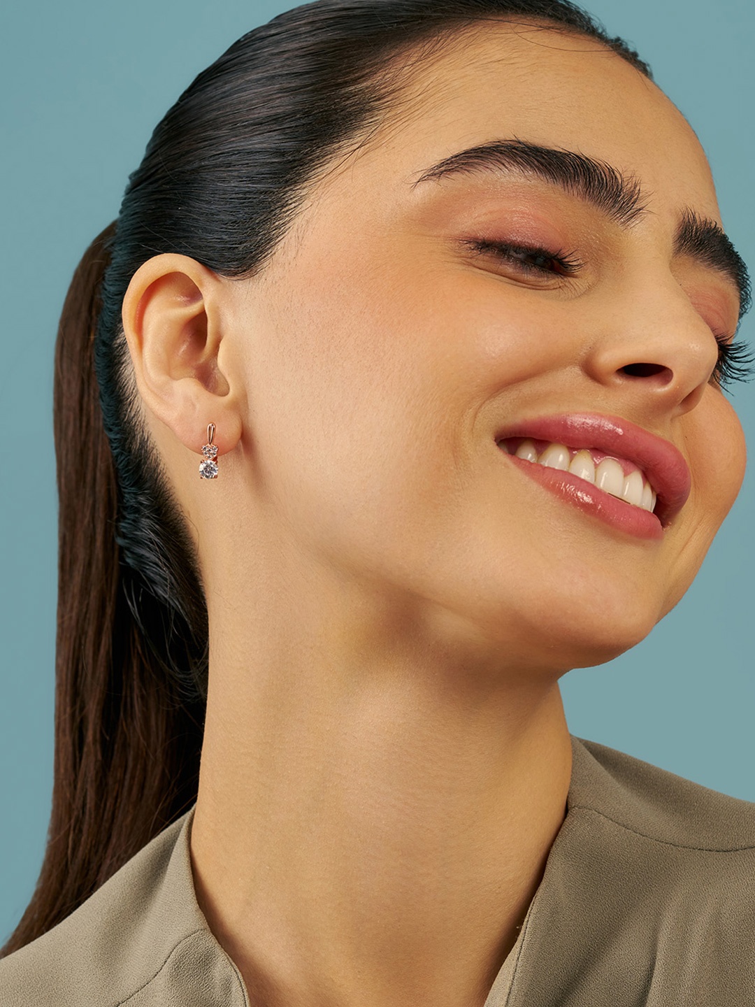 

Kushal's Fashion Jewellery Sterling Silver Zircon Rose Gold-Plated Hoop Earrings