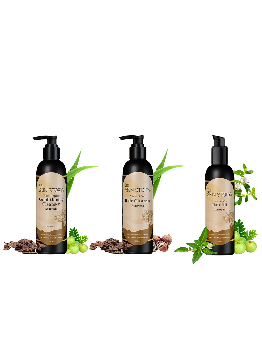 

THE SKIN STORY 3-Step Ayurveda Hair Care Trio - Hair Oil + Conditioner + Hair Cleanser, Brown