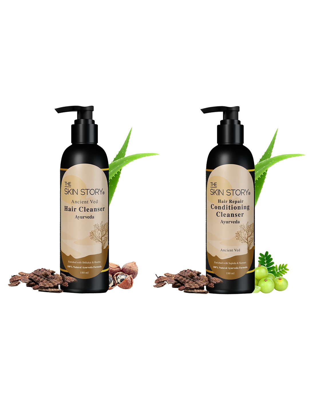 

THE SKIN STORY 2-Step Ayurveda Hair Cleanser Duo 180 ml each - Conditioner + Hair Cleanser, Brown