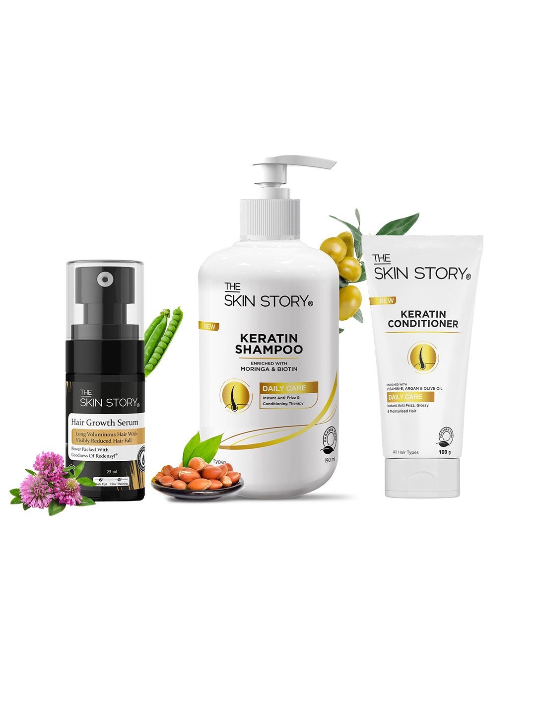 

THE SKIN STORY 3-Step Hair Care Trio - Hair Serum 25ml + Conditioner 100g + Shampoo 190ml, Black