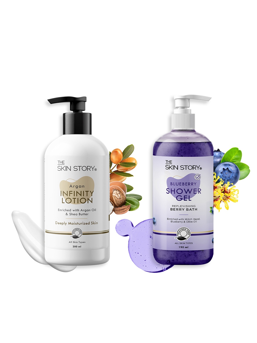 

THE SKIN STORY Set Of Blueberry Shower Gel & Argan Infinity Body Lotion - 190ml + 280ml, White