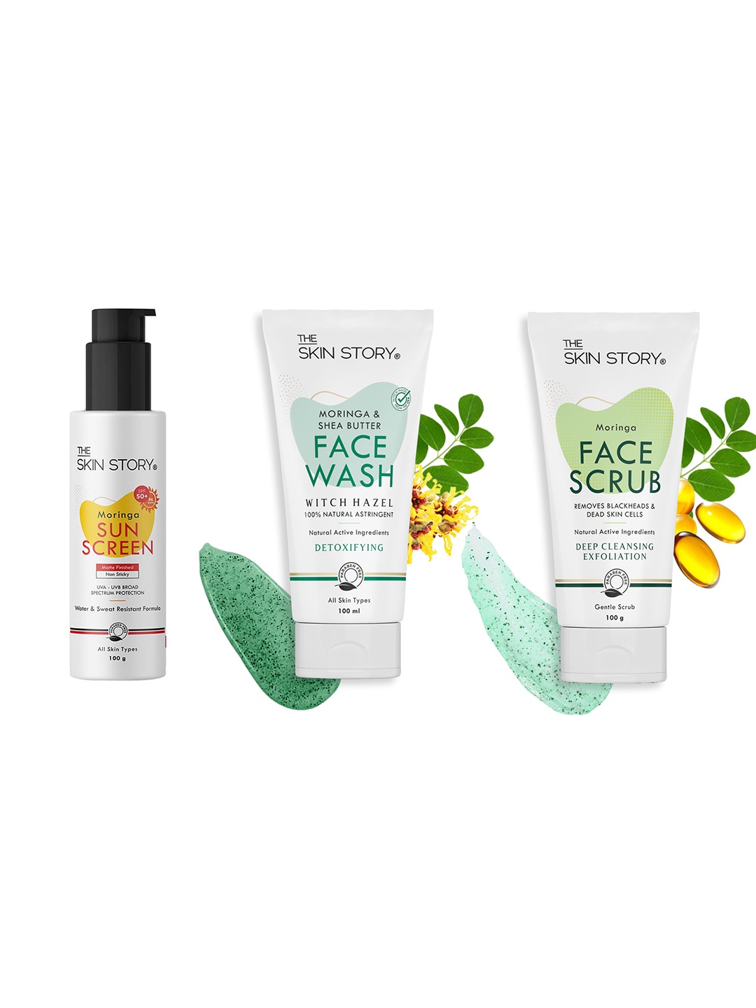 

THE SKIN STORY Set Of Moringa Face Scrub, Sunscreen & Face Wash - 200g + 100ml, White