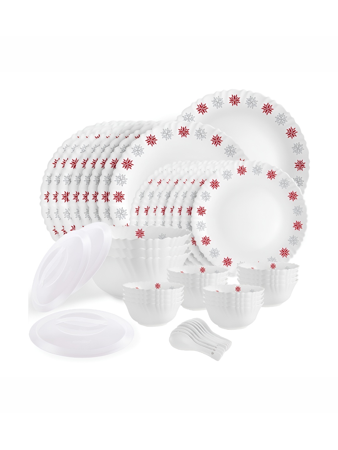 

Cello Dazzle Series White 47 Pieces Floral Printed Opalware Microwave Safe Dinner Set
