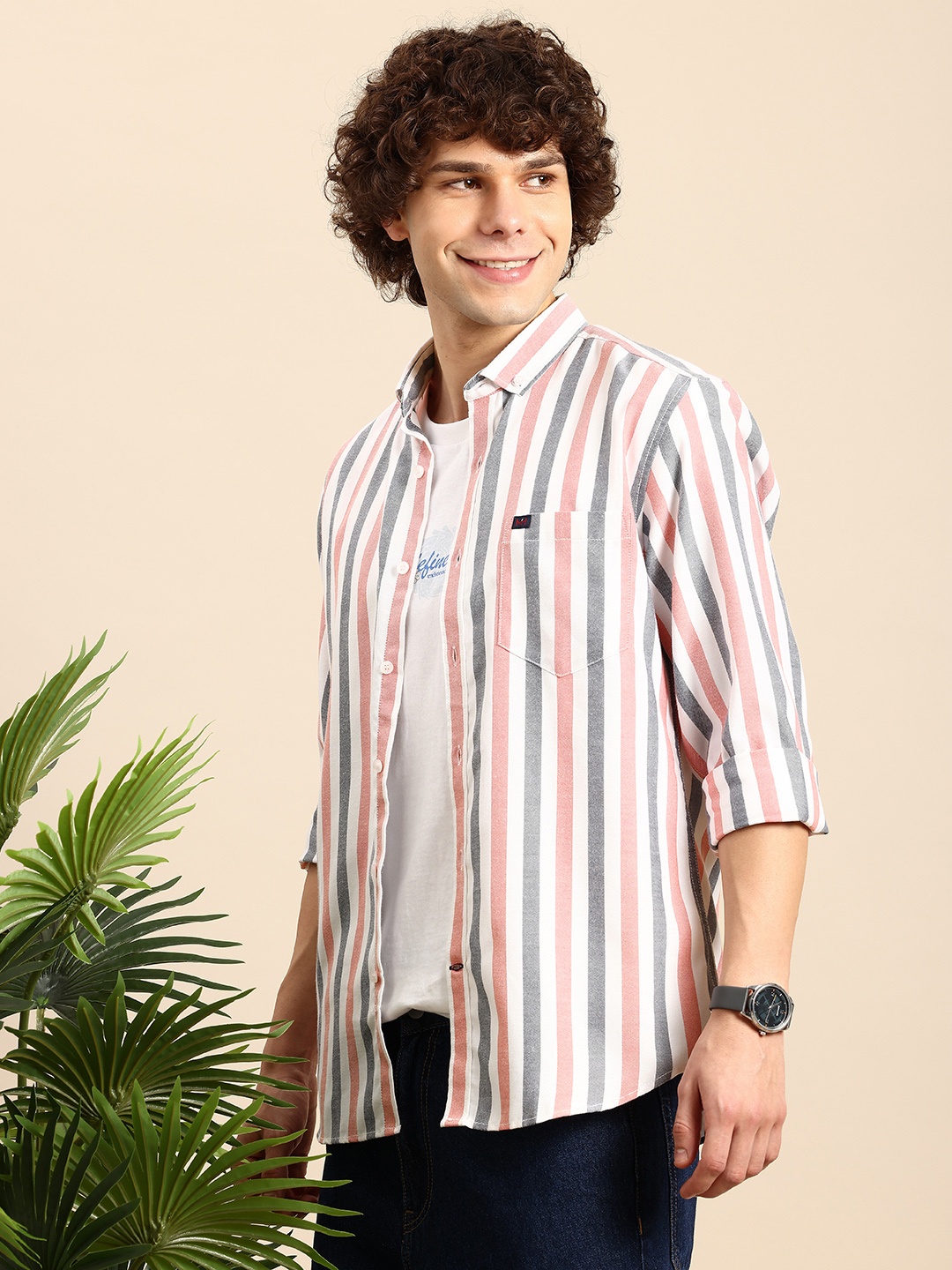 

Mast & Harbour Men Standard Striped Casual Shirt, Red