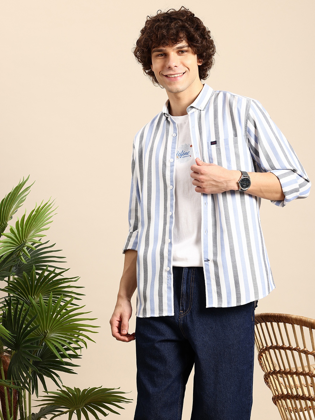 

Mast & Harbour Men Standard Striped Casual Shirt, Blue