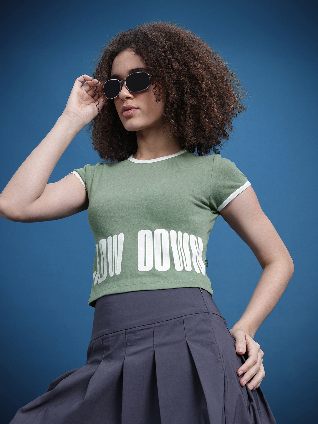 

The Roadster Life Co. Typography Printed Crop T-shirt, Green