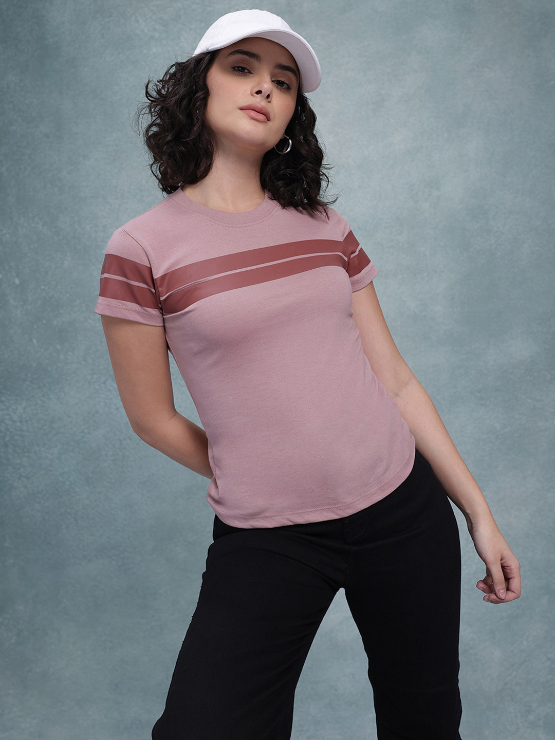 

The Roadster Life Co. Striped Round Neck T-shirt, Mauve