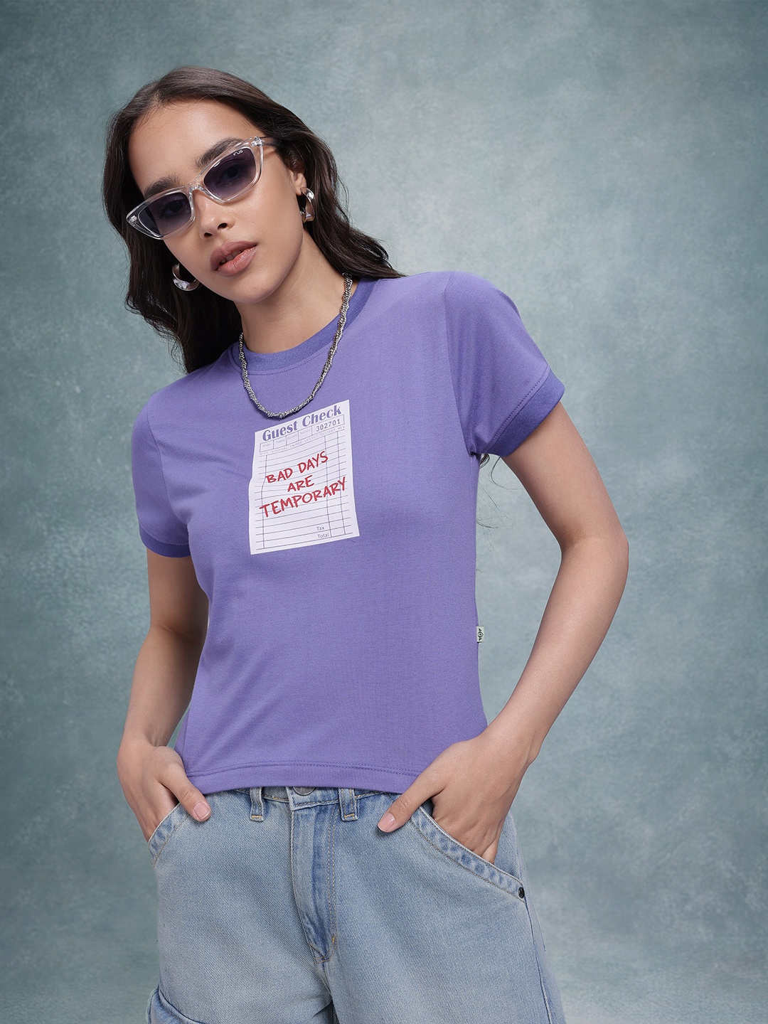 

The Roadster Life Co. Printed Drop-Shoulder Sleeves T-shirt, Purple
