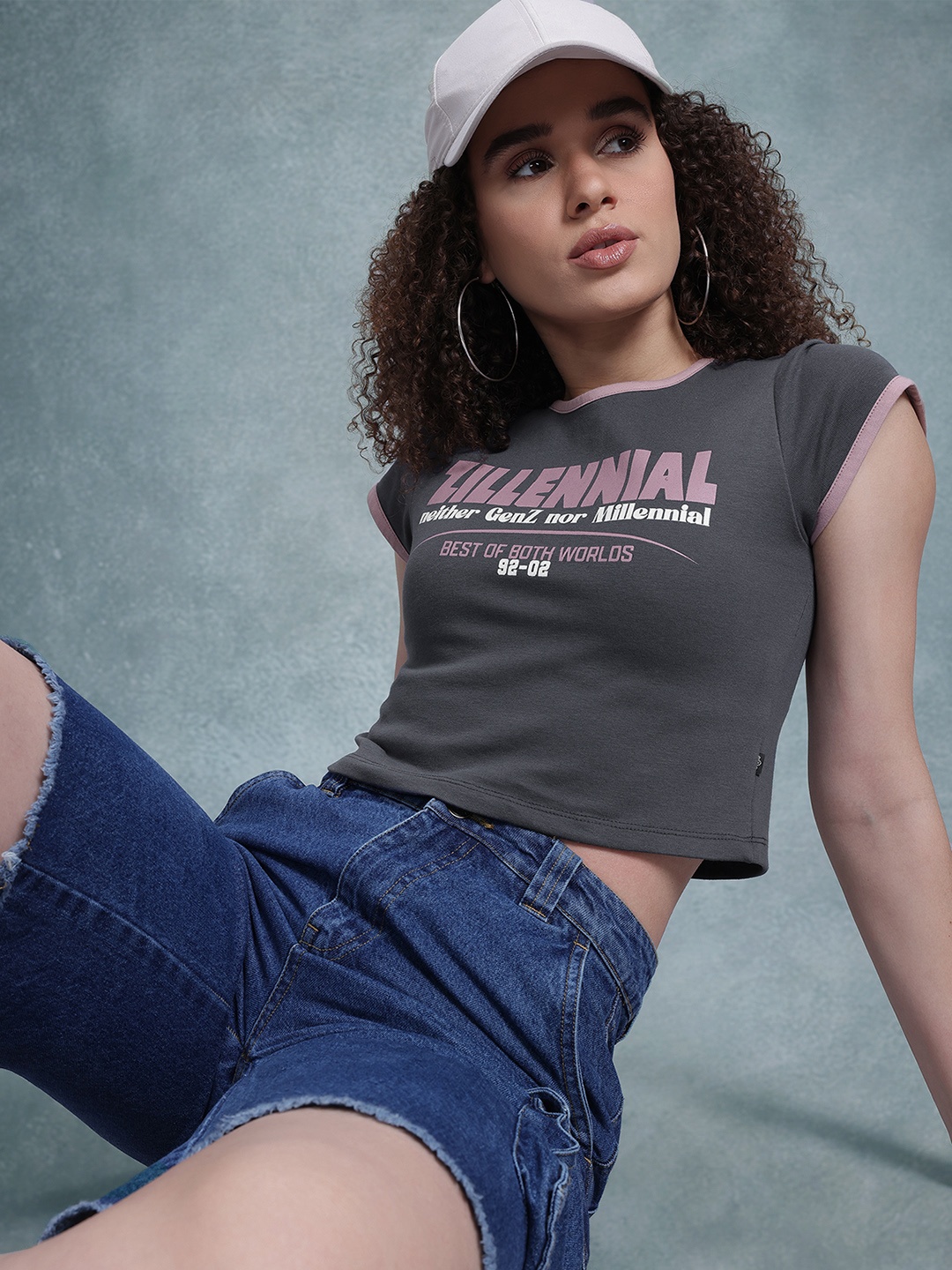 

The Roadster Life Co. Typography Print Crop T-shirt, Grey