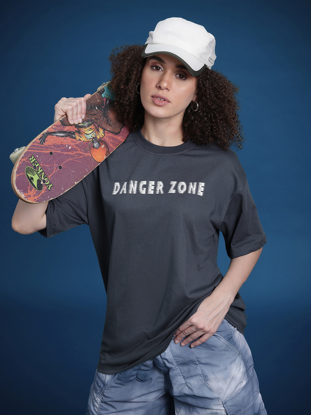 

The Roadster Life Co. Typography Printed Drop-Shoulder Sleeves Oversized T-shirt, Grey