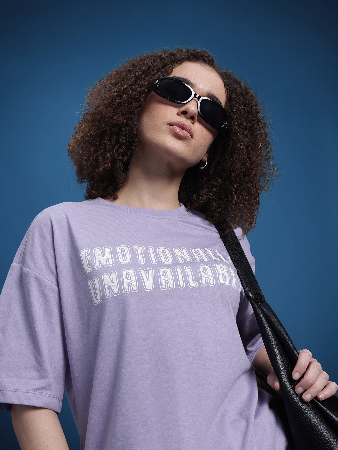 

The Roadster Life Co. Typography Print Drop-Shoulders Oversized Longline T-shirt, Lavender