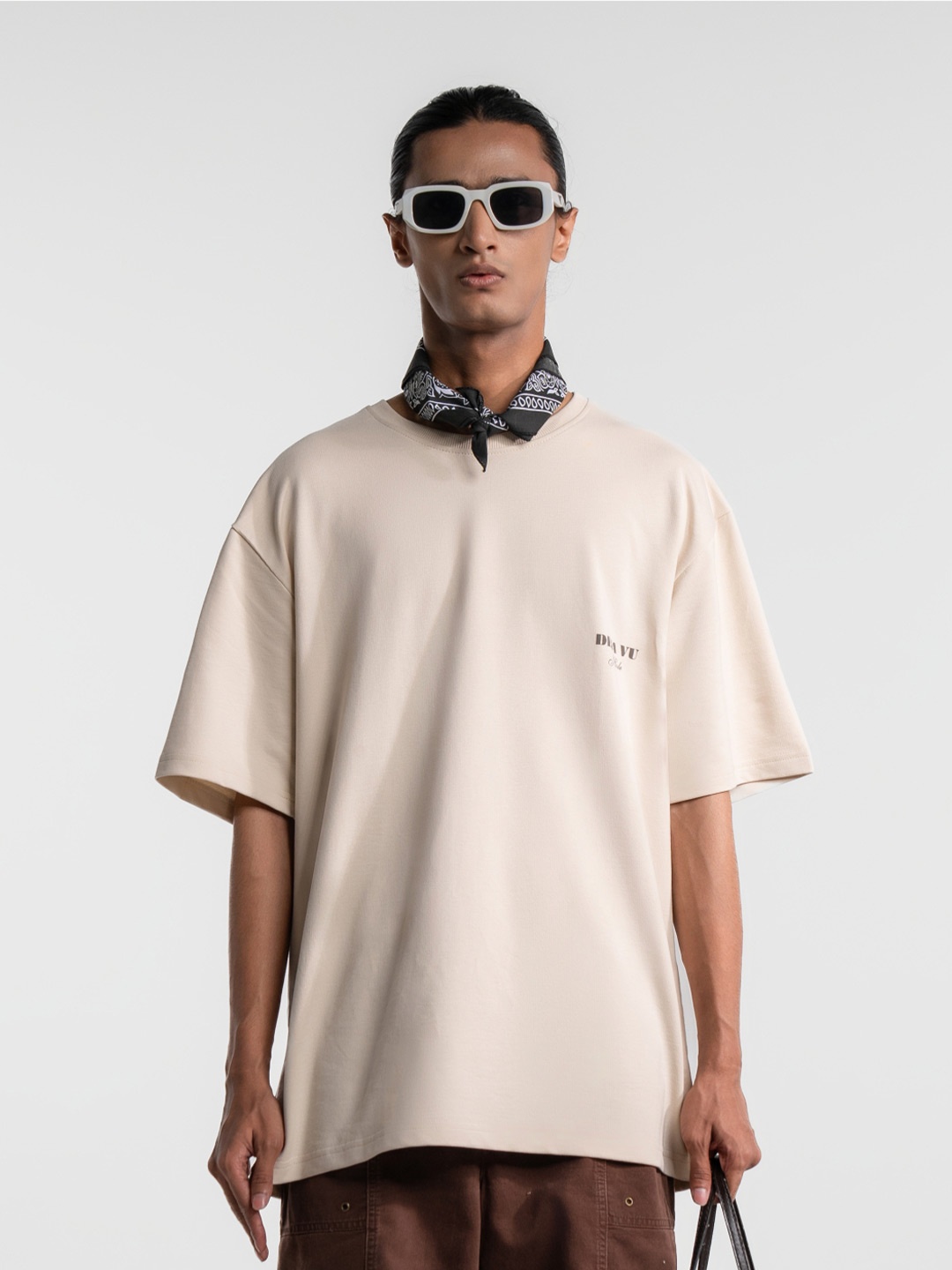 

Bad and Boujee Unisex Typography Printed Drop-Shoulder Sleeves T-shirt, Beige