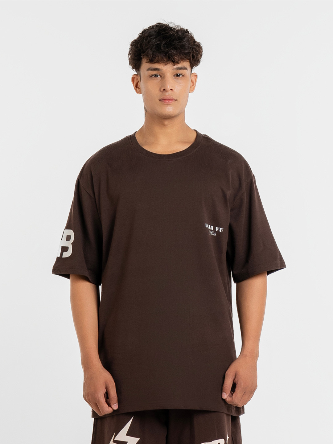 

Bad and Boujee Unisex Typography Printed Drop-Shoulder Sleeves Oversized Cotton T-shirt, Brown