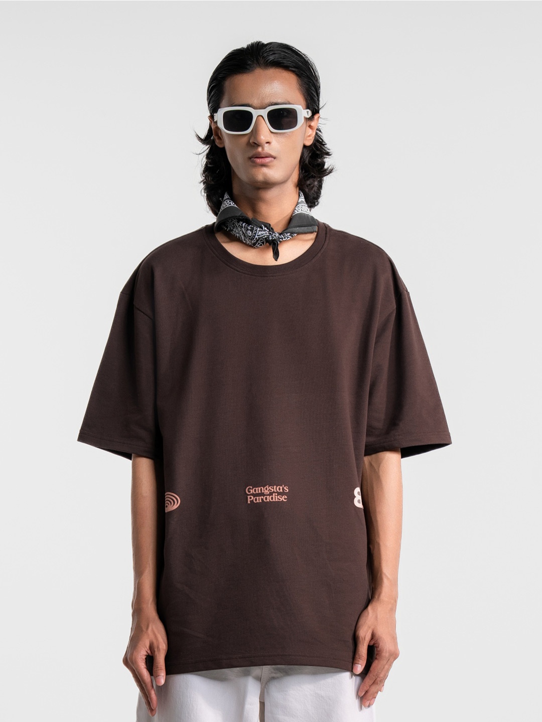 

Bad and Boujee Unisex Oversized Fit Typography Printed Drop-Shoulder Sleeves T-shirt, Brown