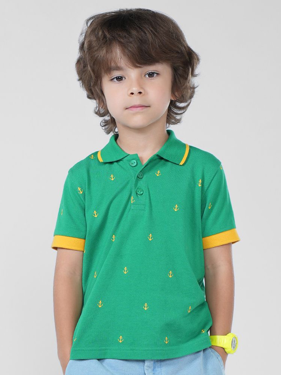 

PILOLO Boys Conversational Printed Polo Collar T-shirt, Green