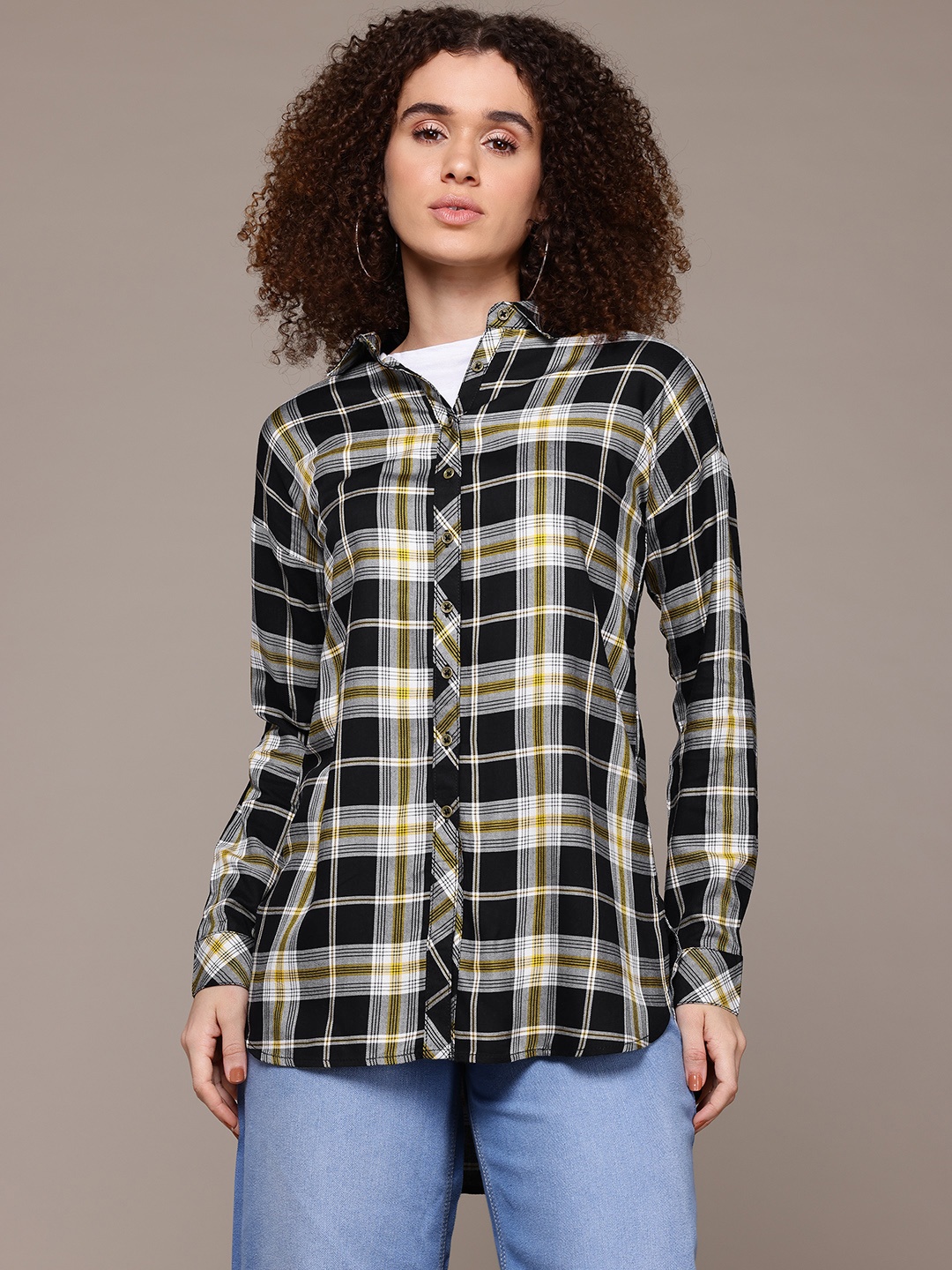 

Roadster Women Checked Casual Shirt, Black