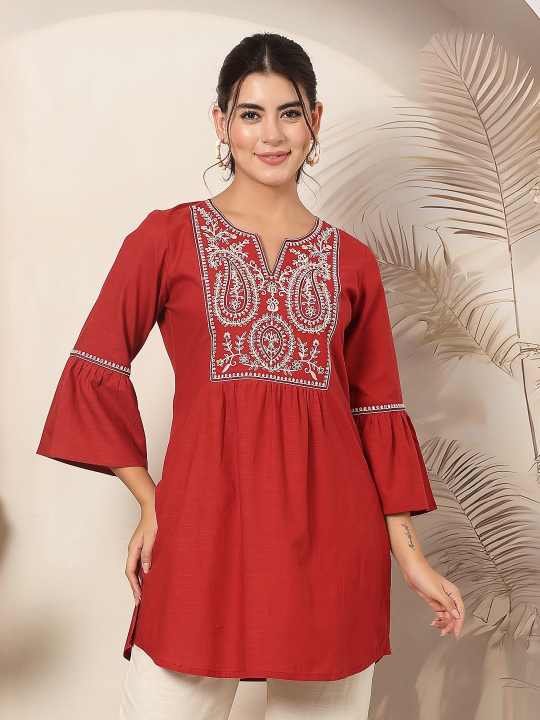 

Nayam By Lakshita Women Ethnic Motifs Yoke Embroidered Tunic, Rust