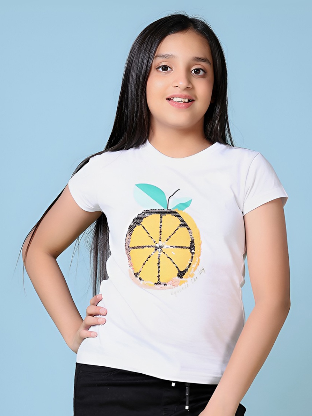 

V-Mart Girls Printed Extended Sleeves T-shirt, White