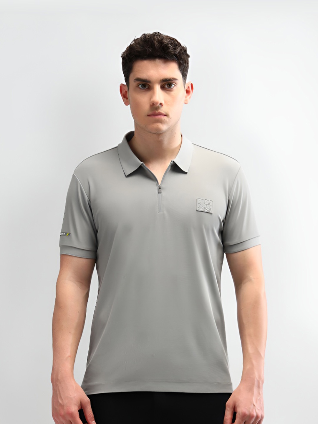 

U.S. Polo Assn. Men Brand Logo Polo Collar Slim Fit Applique T-shirt, Grey
