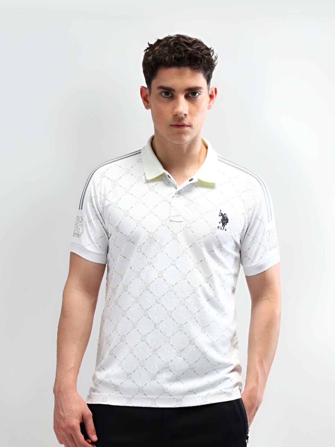 

U.S. Polo Assn. Men Geometric Printed Polo Collar Slim Fit T-shirt, White