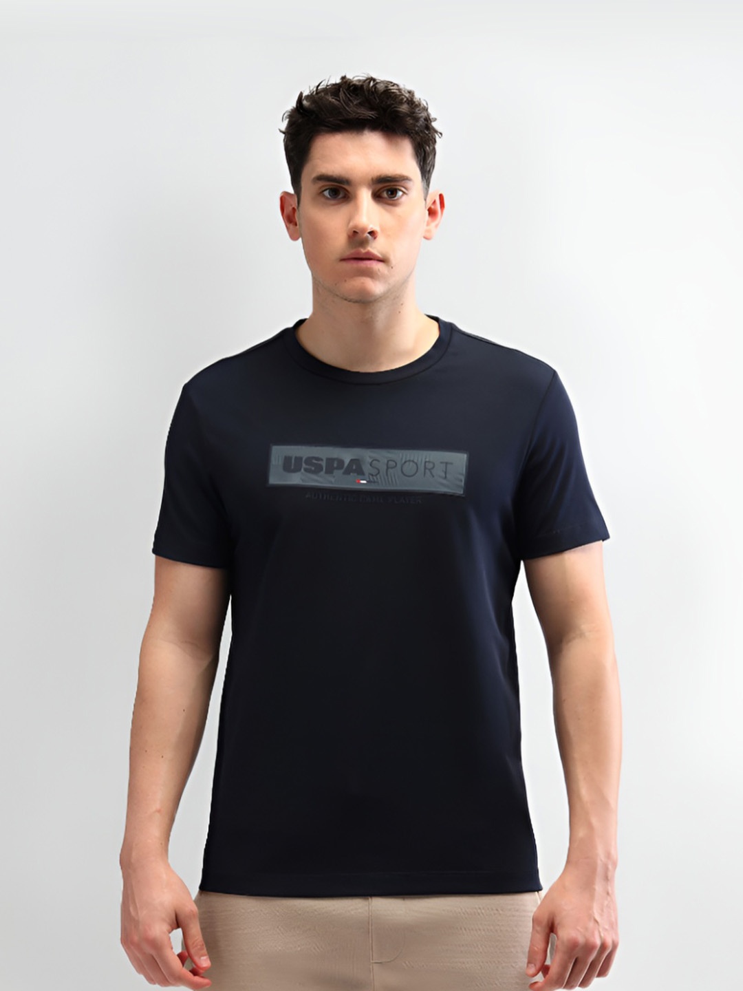 U.S. Polo Assn. Men Brand Logo Printed Slim Fit T-shirt, Navy blue