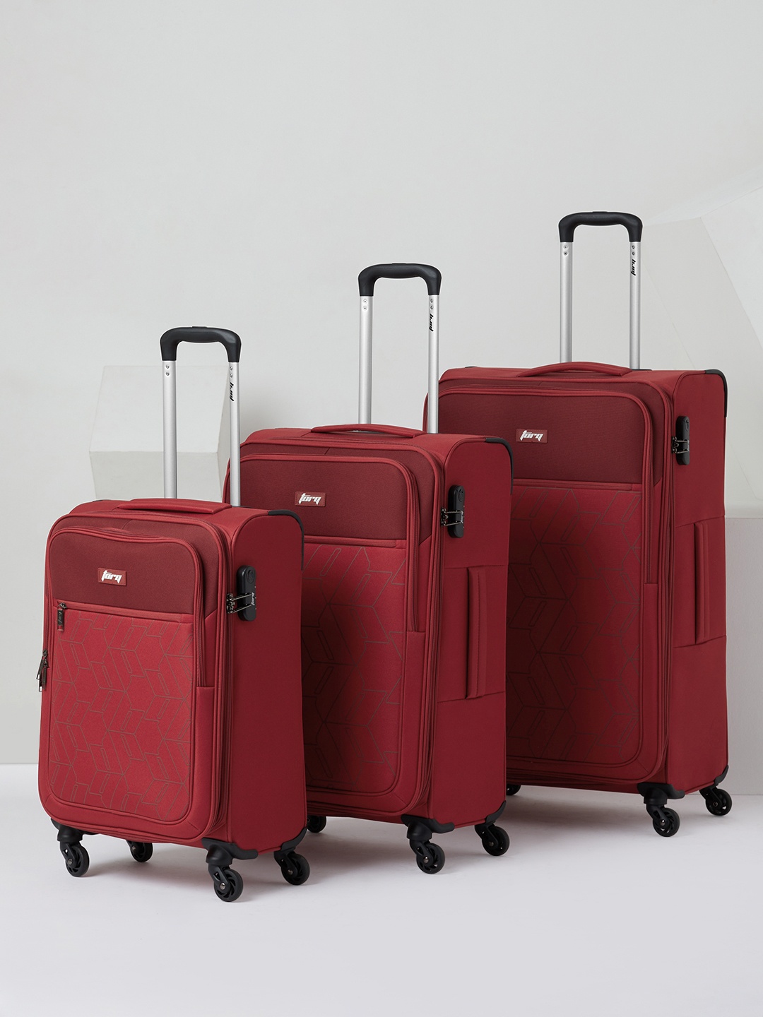 

Wildcraft Set of 3 Reid Torq Trolley Suitcases - Cabin, Medium & Large, Red