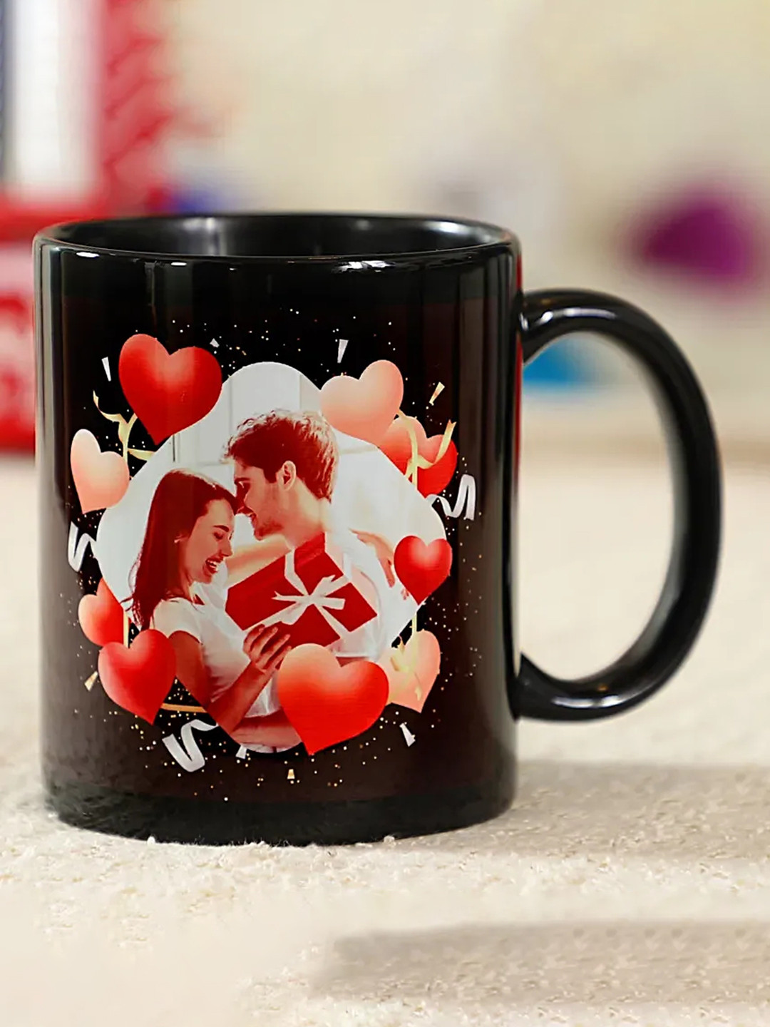 

fnp Black & Red Personalised Photo Ceramic Glossy Mug -325 ml