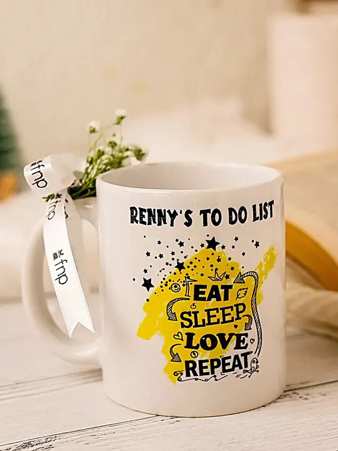 

fnp White & Black Eat Sleep Love Repeat Personalised Text Ceramic Matte Mug- 325 ml