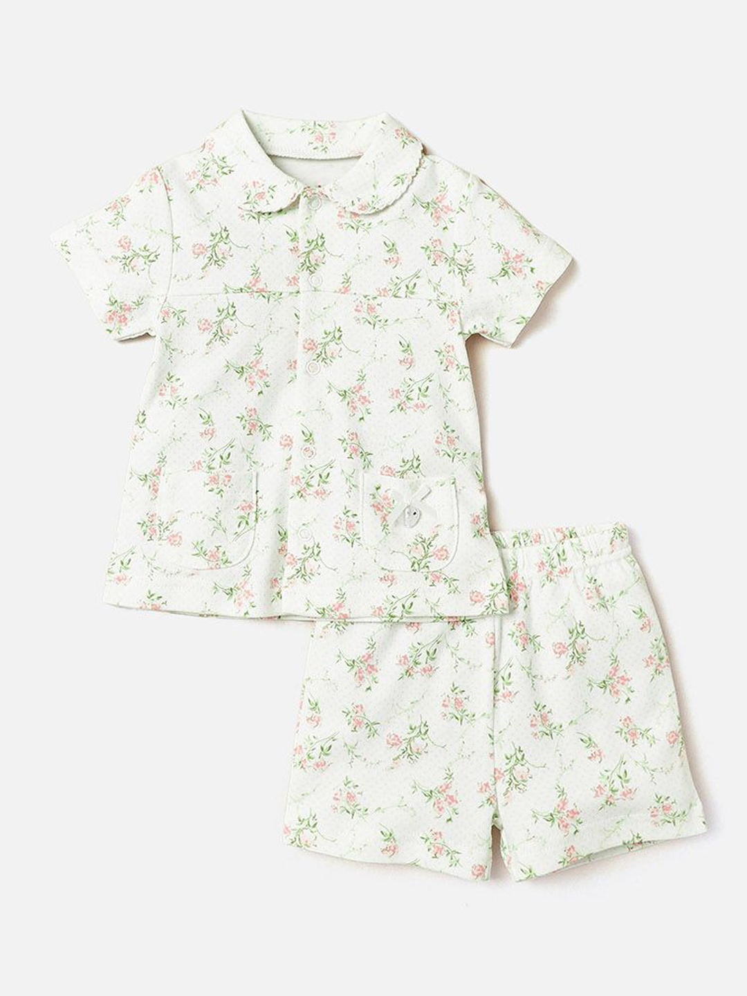 

Giggles by Babyshop Girls Printed Pure Cotton Night Suits, Cream