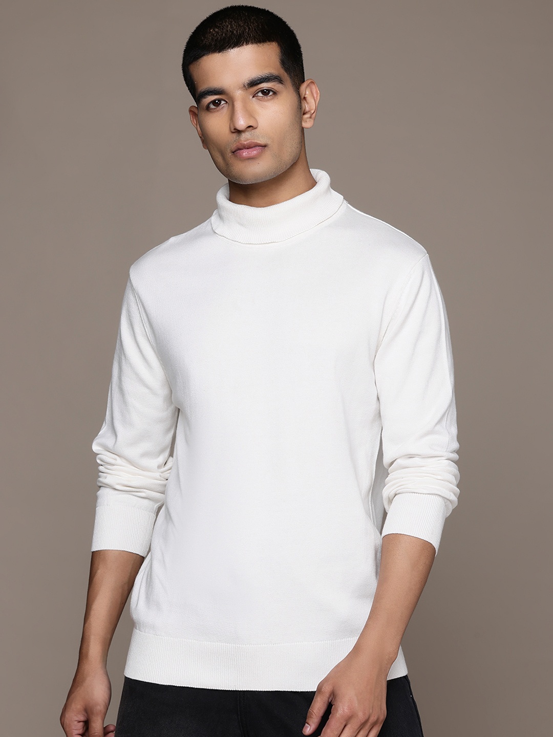 

The Roadster Lifestyle Co. Men Turtle Neck Pure Cotton Pullover, White