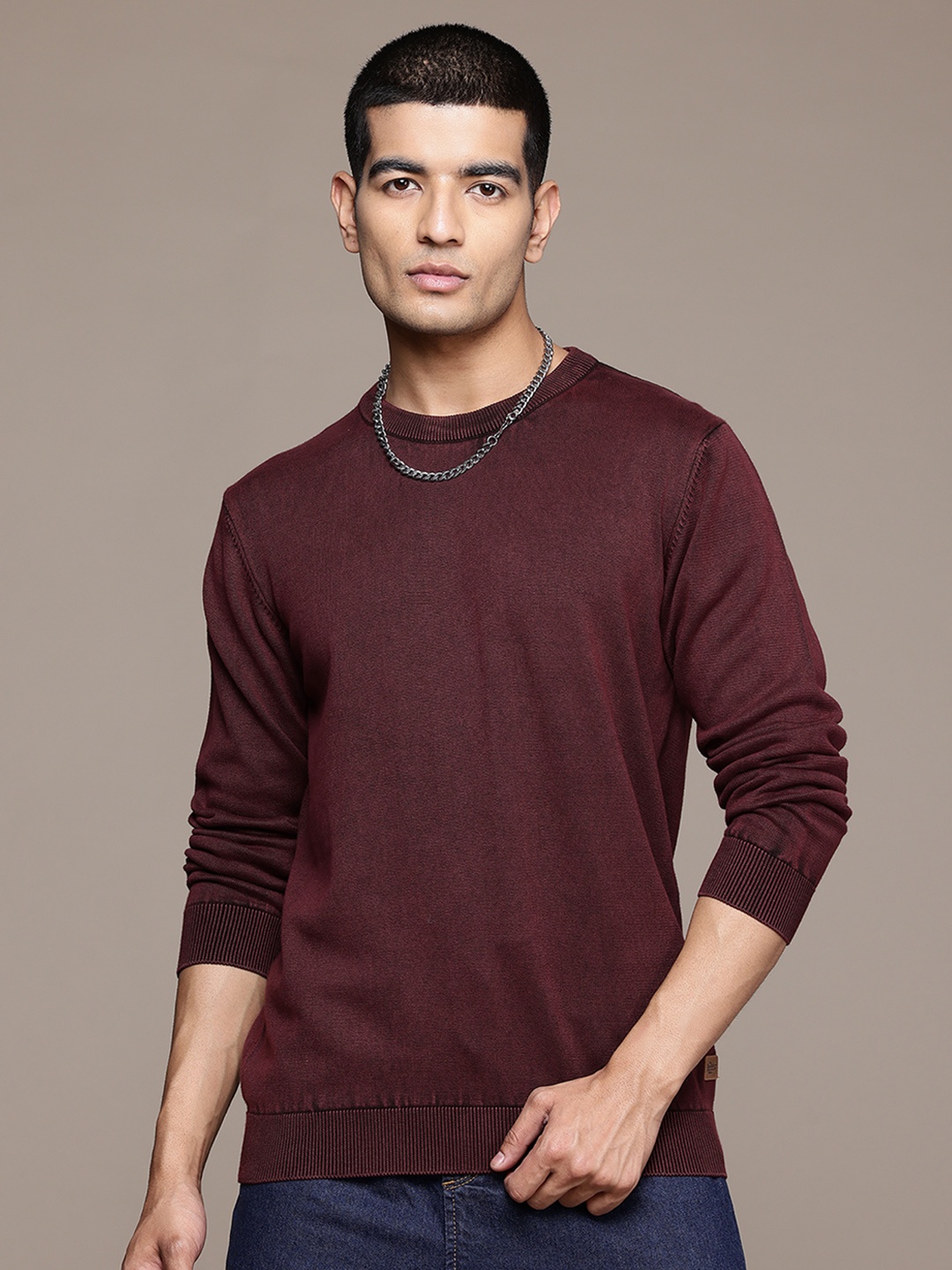 

The Roadster Lifestyle Co. Men Pure Cotton Pullover, Burgundy