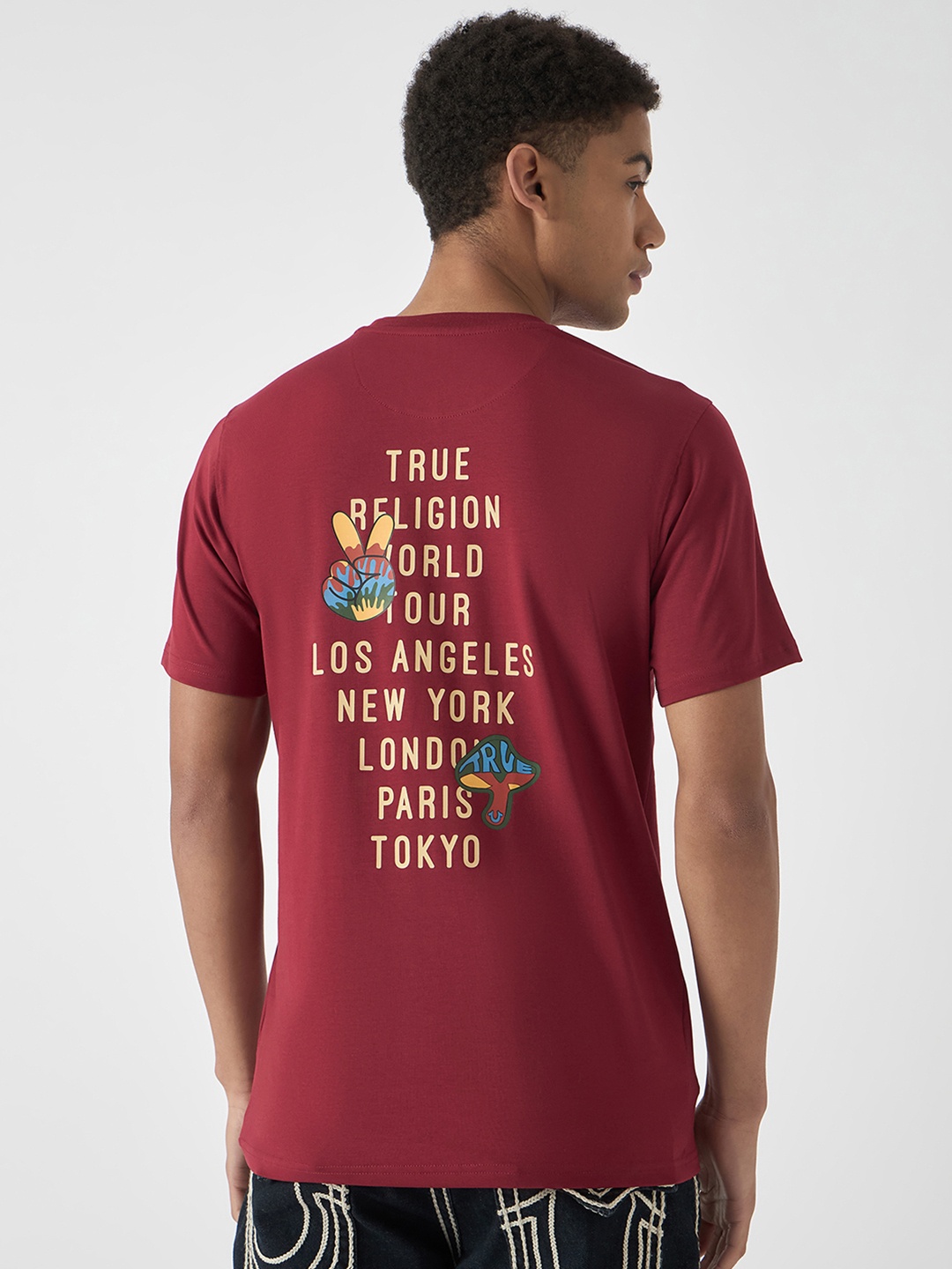 

True Religion Men Typography Printed Applique T-shirt, Red