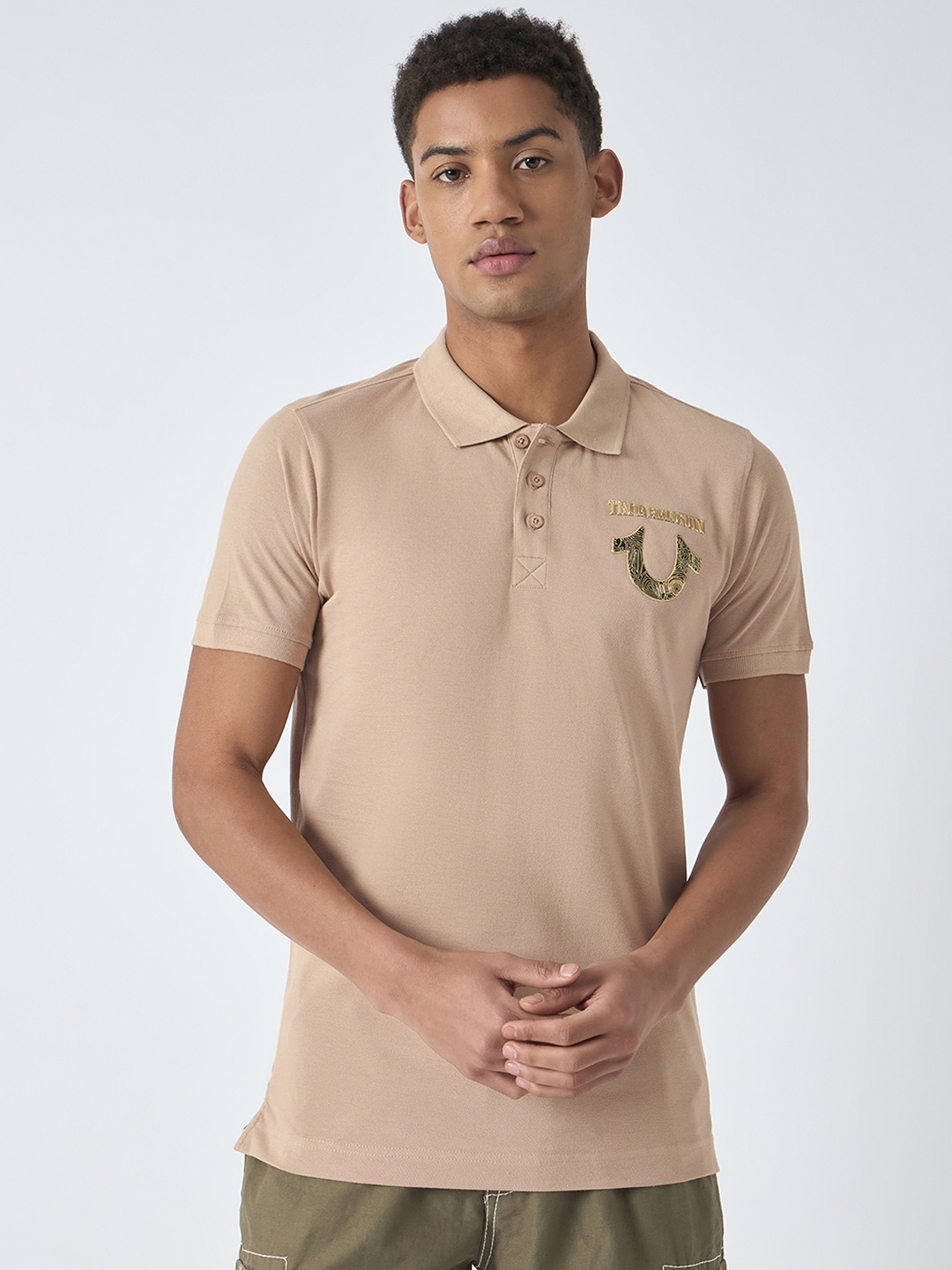 

True Religion Brand Logo Detail Polo Collar T-shirt, Beige