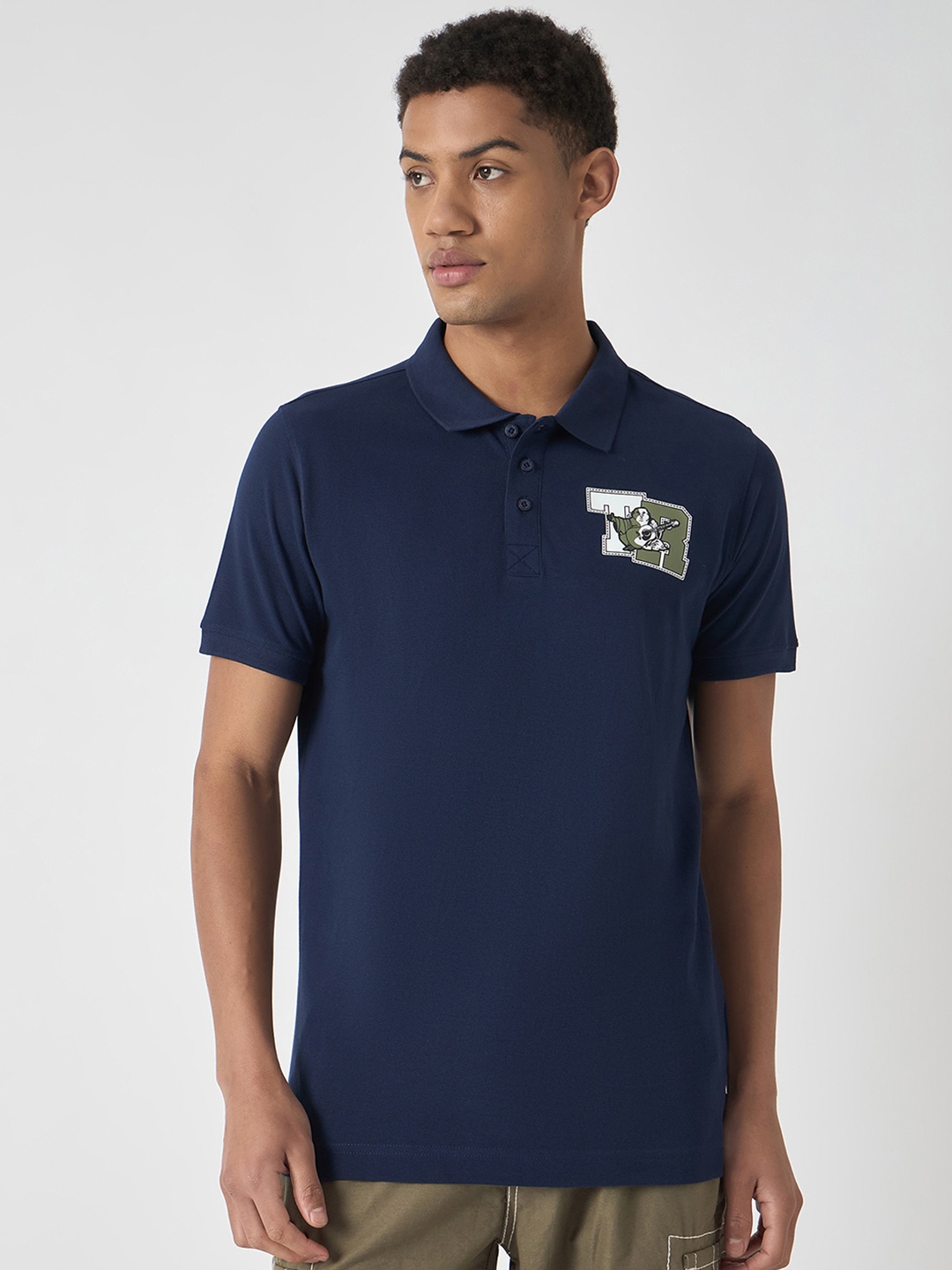 

True Religion Pure Cotton Printed Polo Collar T-shirt, Navy blue
