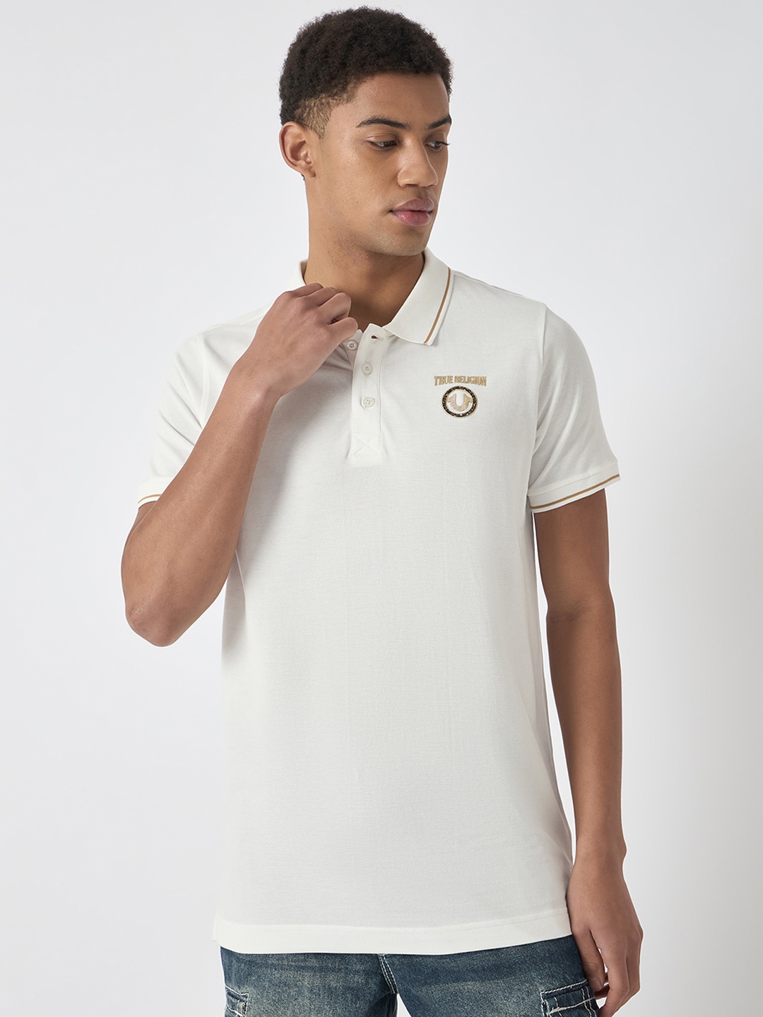 

True Religion Men Polo Collar T-shirt, White