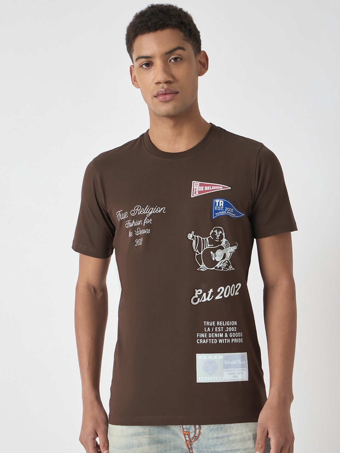 

True Religion Men Typography Printed T-shirt, Brown
