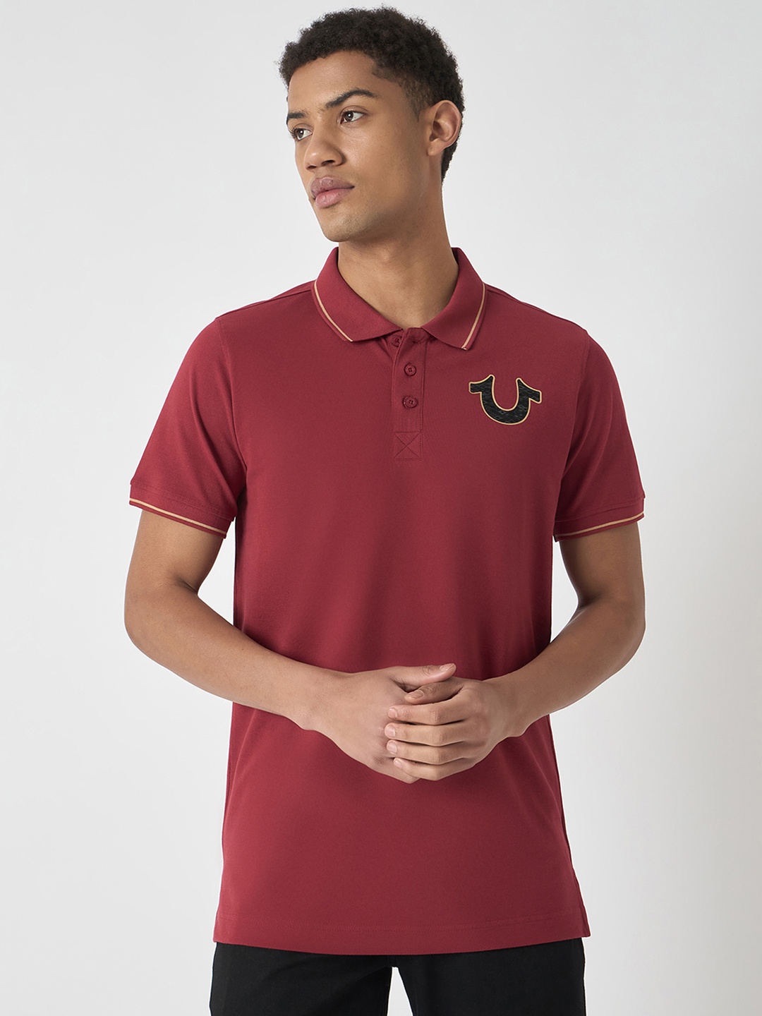 

True Religion Men Polo Collar Pure Cotton T-shirt, Red