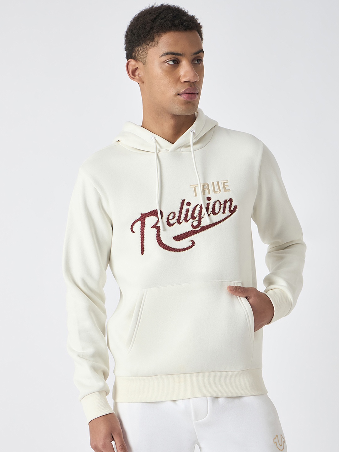 

True Religion Men Embroidered Hooded Sweatshirt, White