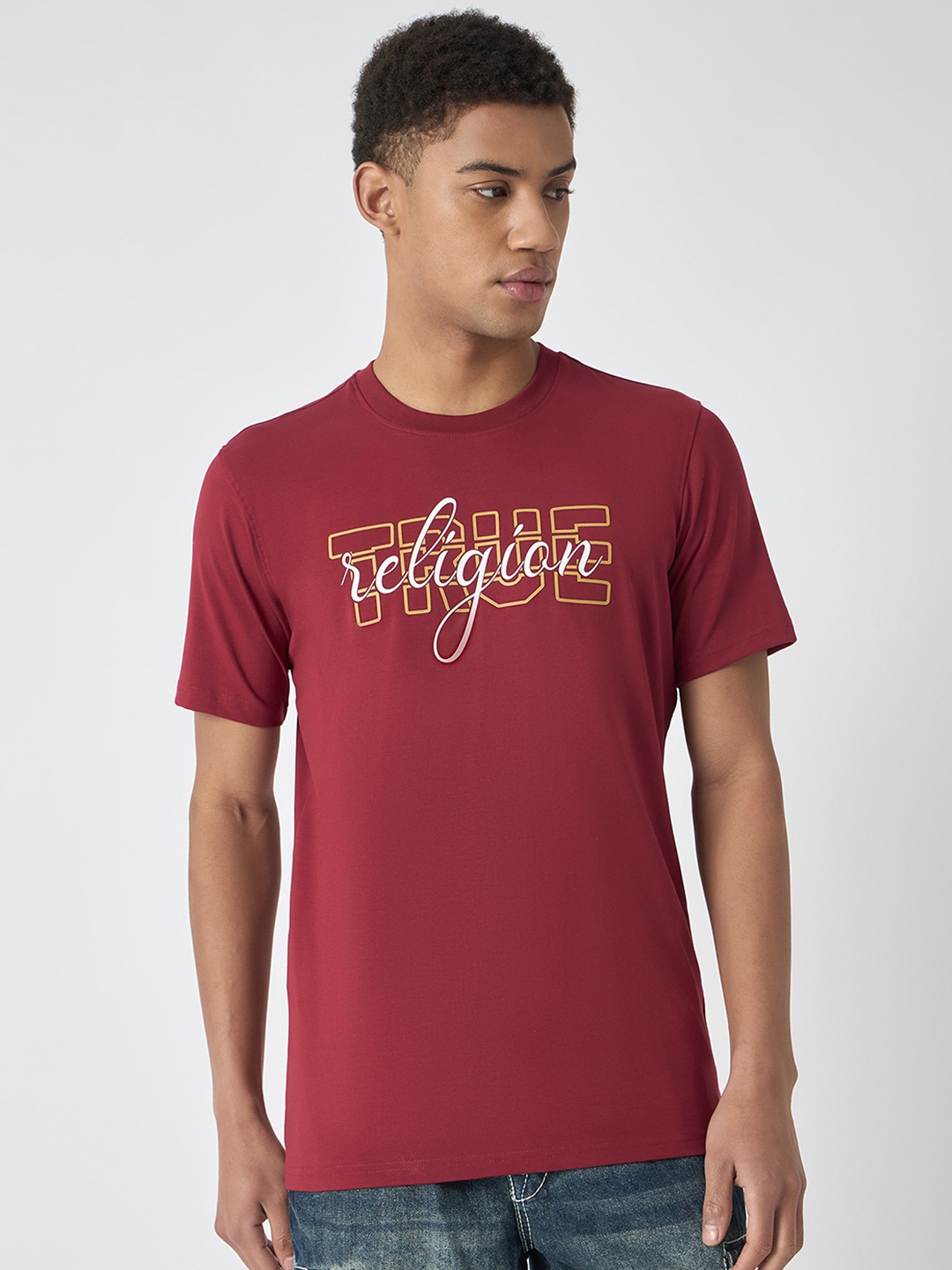 True Religion Men Typography Printed T-shirt, Red