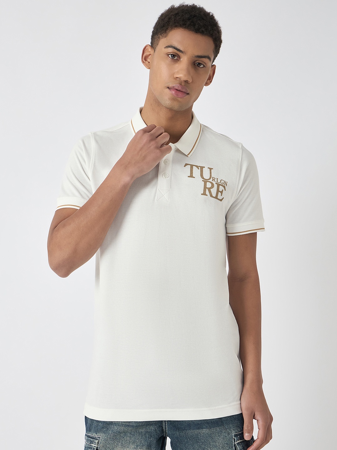 

True Religion Men Pure Cotton Polo Collar T-shirt, White