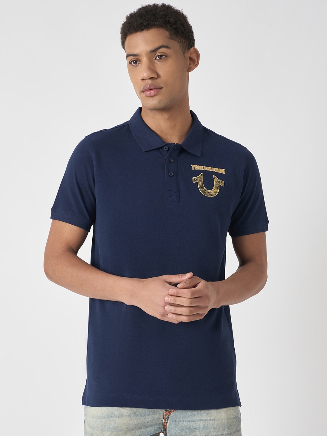 

True Religion Pure Cotton Polo Collar T-shirt, Navy blue