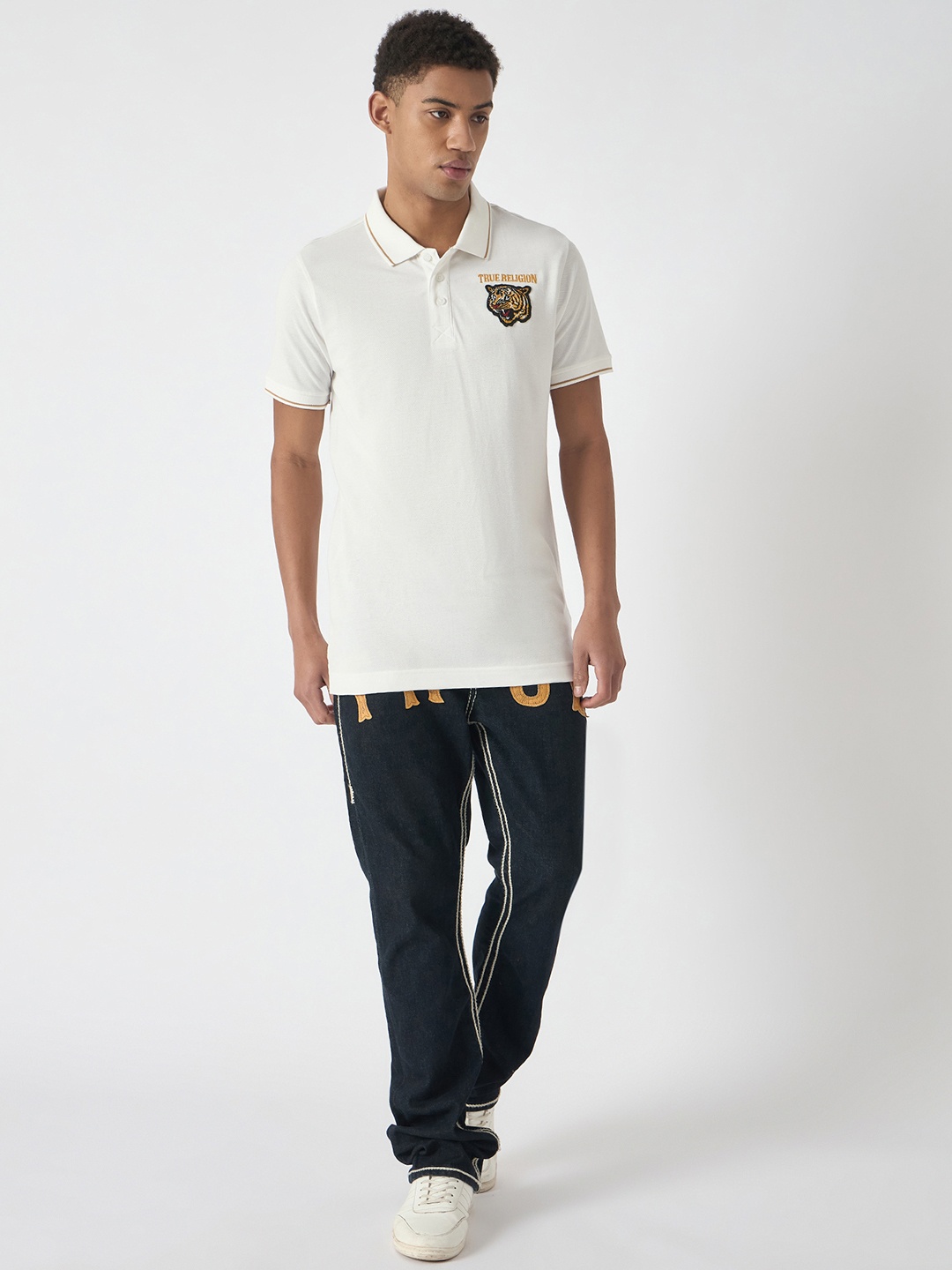 

True Religion Pure Cotton Printed Polo Collar T-shirt, White